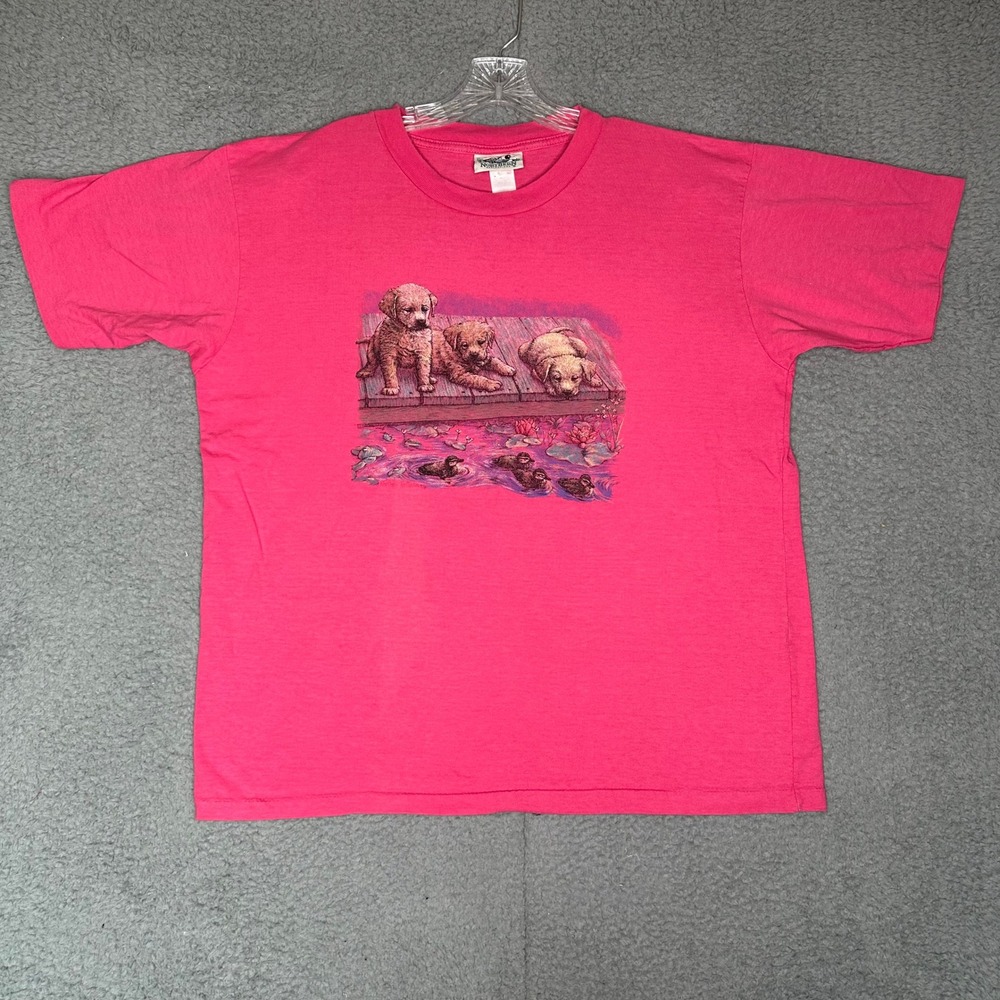 Vintage Northern Reflections Pink Puppy Duckling Graphic Shirt XL Single Stitch